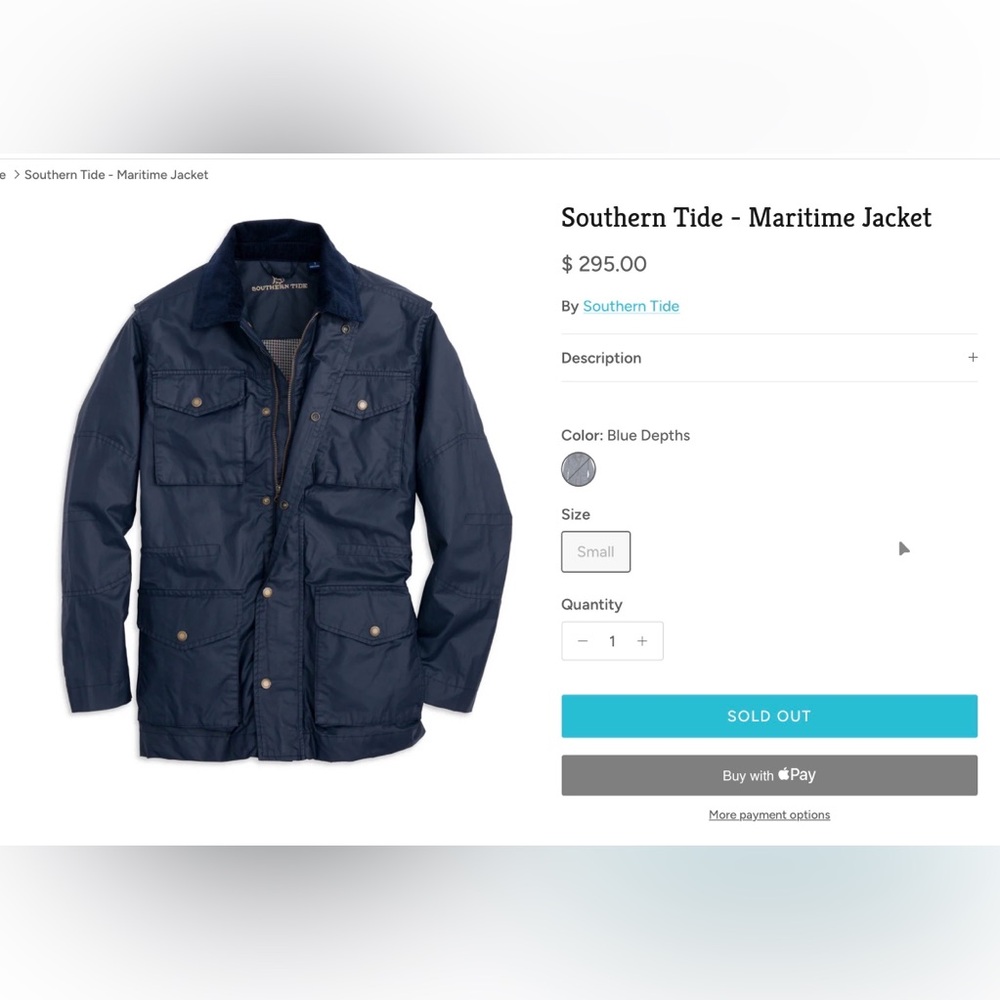 Waxed Cotton Jacket - Southern Tide - Maritime Size Large - Picture 6 of 6